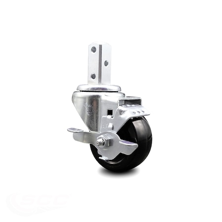 Service Caster 3.5 Inch Hard Rubber Wheel Swivel 7/8 Inch Square Stem Caster with Brake SCC SCC-SQ20S3514-HRS-TLB-78